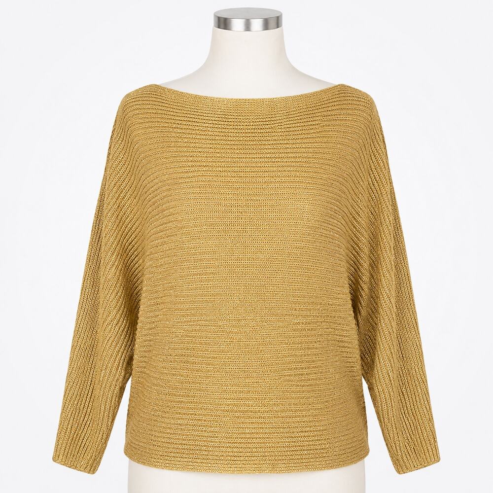 Lauren Ralph Lauren Gold Metallic Knit Sweater Women’s Large L Boat Neck